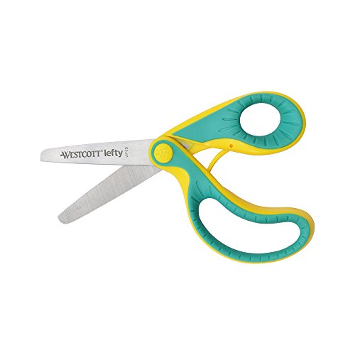 Westcott Ergo JR. Lefty E-22003 00 - Tijeras ergonómicas para niños zurdos, hoja de acero de 5,3 cm, mango suave, color verde/amarillo, 13,3 cm