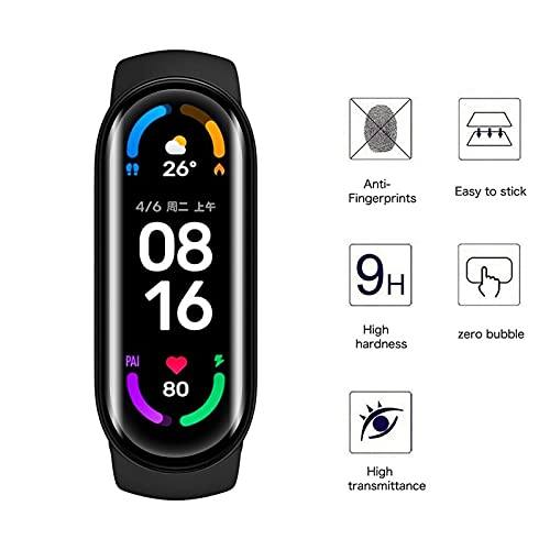 WFTE [2-Pack Protector de Pantalla para Xiaomi Mi Band 6,Cobertura máxima,9H Dureza,Huellas Dactilares Libre,Sin Burbujas,Cristal Templado Protector de Pantalla Xiaomi Mi Smart Band 6 NFC(Black)