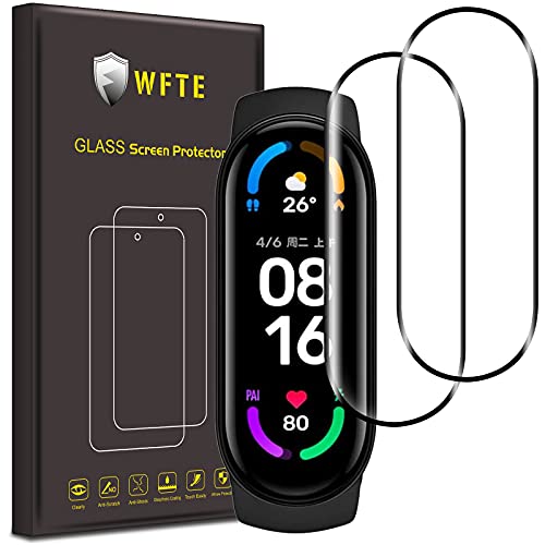 WFTE [2-Pack Protector de Pantalla para Xiaomi Mi Band 6,Cobertura máxima,9H Dureza,Huellas Dactilares Libre,Sin Burbujas,Cristal Templado Protector de Pantalla Xiaomi Mi Smart Band 6 NFC(Black)