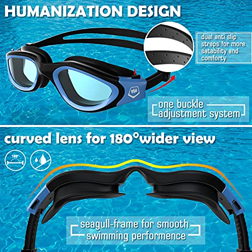 Winline Gafas de natación polarizadas,protección Anti-vaho protección UV sin filtraciones visión Clara fáciles de Ajustar con Puente Nasal Suave para Hombres, Mujeres, Adultos y Adolescentes