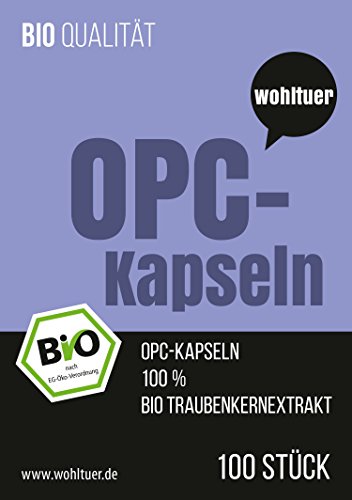 Wohltuer, OPC cápsulas orgánicas en polvo de semilla de uva sin tratar y natural 100 piezas a 400mg