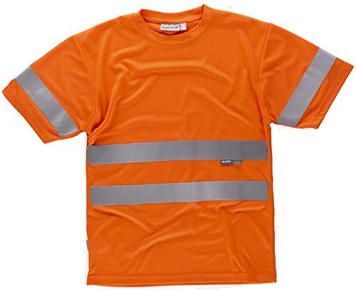 Work Team Camiseta Cuello Caja, Manga Corta, Cintas Reflectantes, Alta Visibilidad EN ISO 471:2013 Unisex Naranja A.V. M