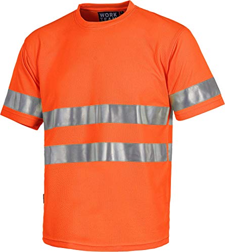 Work Team Camiseta Cuello Caja, Manga Corta, Cintas Reflectantes, Alta Visibilidad EN ISO 471:2013 Unisex Naranja A.V. M