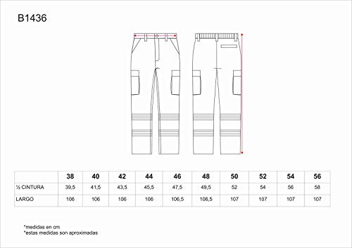 Work Team Pantalón con Cintura elástica, Multibolsillos y Dos Cintas Reflectantes Bicolor. Hombre Marino+Amarillo A.V. 42