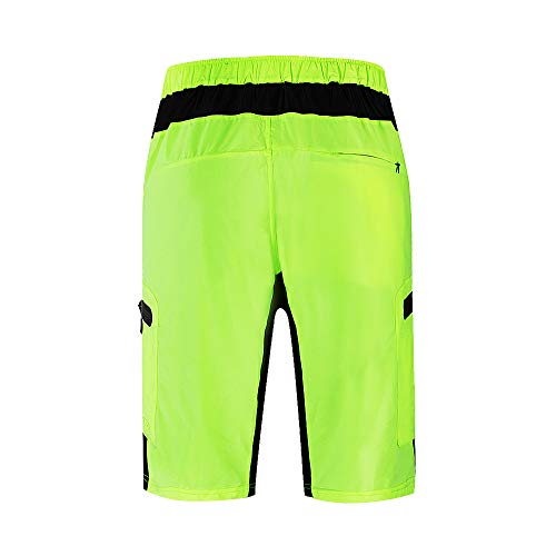 WOSAWE Pantalones Cortos de Ciclismo para Hombre Transpirable Gel 3D Acolchada Sueltos MTB Ropa Interior Pantalones (Verde XXXL)