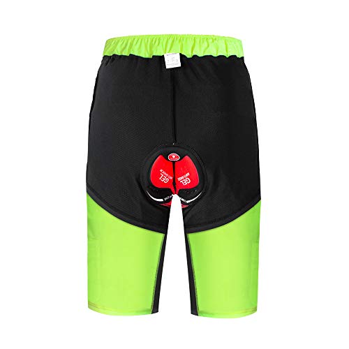 WOSAWE Pantalones Cortos de Ciclismo para Hombre Transpirable Gel 3D Acolchada Sueltos MTB Ropa Interior Pantalones (Verde XXXL)