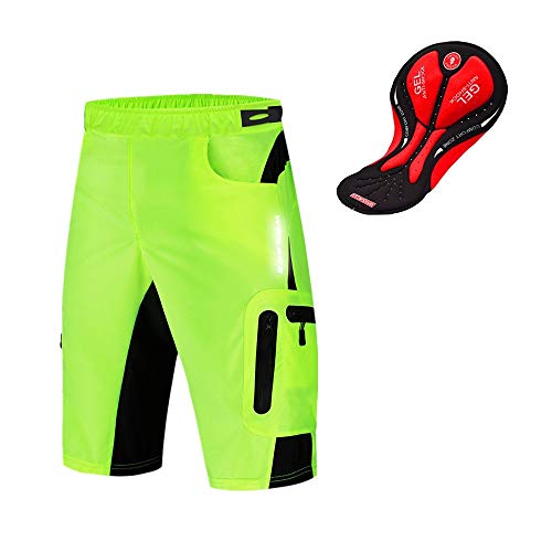 WOSAWE Pantalones Cortos de Ciclismo para Hombre Transpirable Gel 3D Acolchada Sueltos MTB Ropa Interior Pantalones (Verde XXXL)