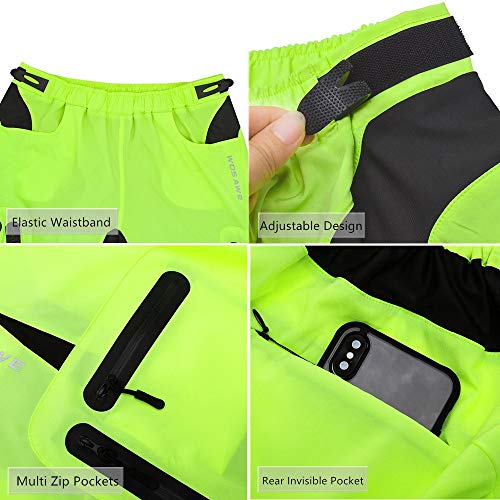 WOSAWE Pantalones Cortos de Ciclismo para Hombre Transpirable Gel 3D Acolchada Sueltos MTB Ropa Interior Pantalones (Verde XXXL)