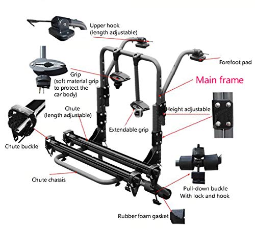 WVIVW Universal Portabicicletas Porton Trasero 2 Bicis con Correas Portabicis para Coche Aluminio Plegable Porta-Bicis Auto Bicicletas Soporte de Bici baca para Bicicletas Bike Acero Carga 60kg