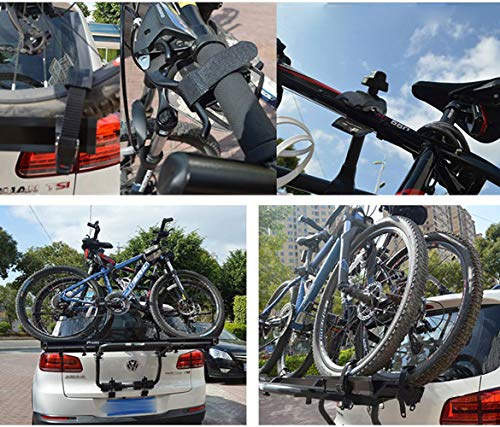 WVIVW Universal Portabicicletas Porton Trasero 2 Bicis con Correas Portabicis para Coche Aluminio Plegable Porta-Bicis Auto Bicicletas Soporte de Bici baca para Bicicletas Bike Acero Carga 60kg