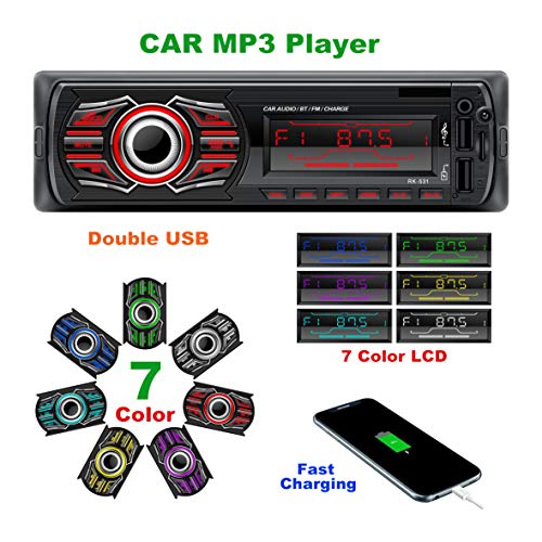X-REAKO Radio Coche Autoradio Bluetooth Apoyo de Reproductor MP3 Llamadas Manos Libres Radio FM Soporte Control Remoto del Volante, Carga rapida