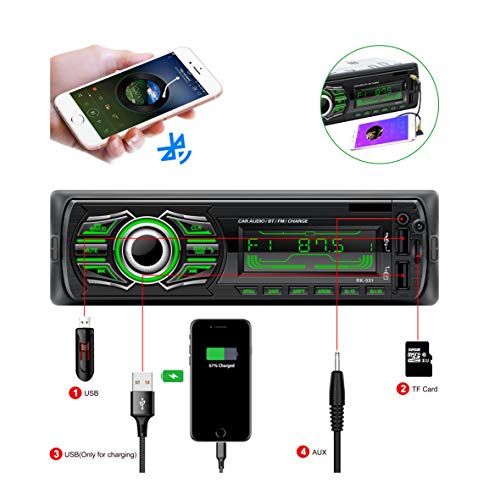 X-REAKO Radio Coche Autoradio Bluetooth Apoyo de Reproductor MP3 Llamadas Manos Libres Radio FM Soporte Control Remoto del Volante, Carga rapida