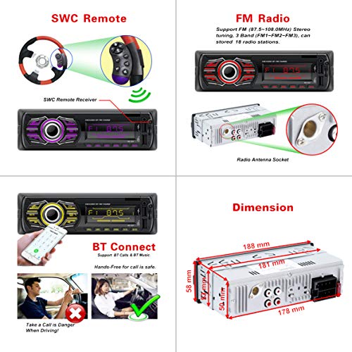 X-REAKO Radio Coche Autoradio Bluetooth Apoyo de Reproductor MP3 Llamadas Manos Libres Radio FM Soporte Control Remoto del Volante, Carga rapida