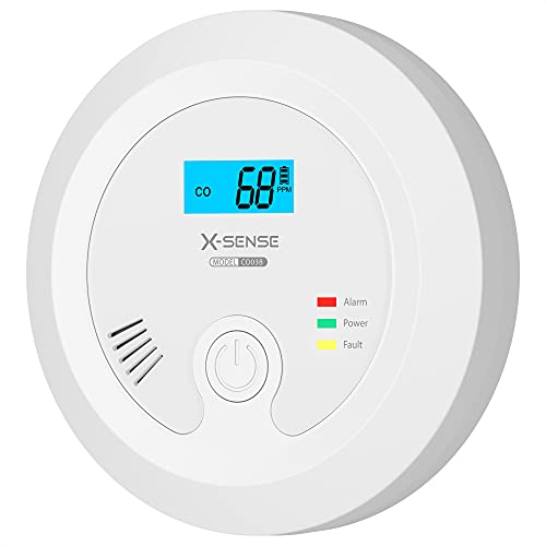 X-Sense Detector de CO con batería Intercambiable y Pantalla LCD, Alarma de monóxido de Carbono con botón de Prueba, CO03B