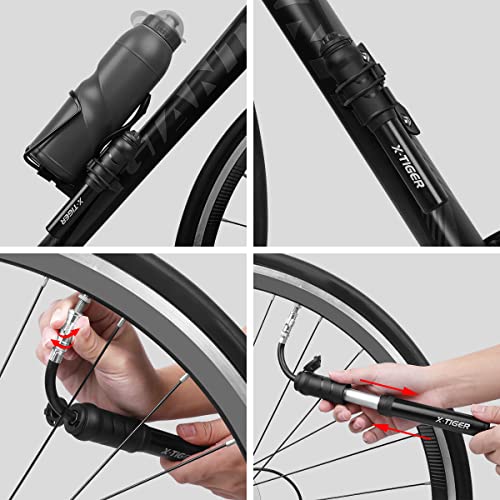 X-TIGER Mini Bombas de Bicicleta,Bomba de Aire Bici Adaptador Válvulas Presta y Schrader Bombas de Inflador，Adecuada para BMX,Motocicletas, Productos de Pelota para Exteriores