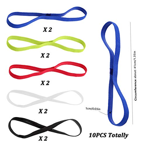 Xiuyer Diadema Deportiva Elásticas, 10 Piezas Antideslizante Bandas de Cabeza Deporte Cintas de Pelo para Mujeres y Hombres Fútbol Tenis Yoga Ejercicio(5 Colores)