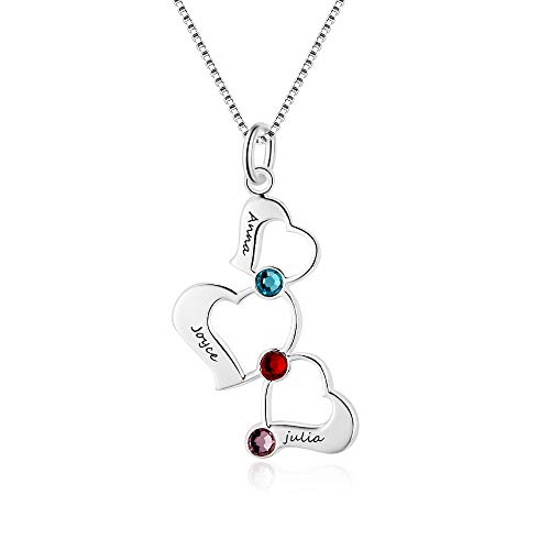 XiXi Collar Personalizado con Nombre Corazón Colgante 3 Pierre de Naissance Collar para Mujer Madre Regalo para Cumpleaños Dia de la Madre