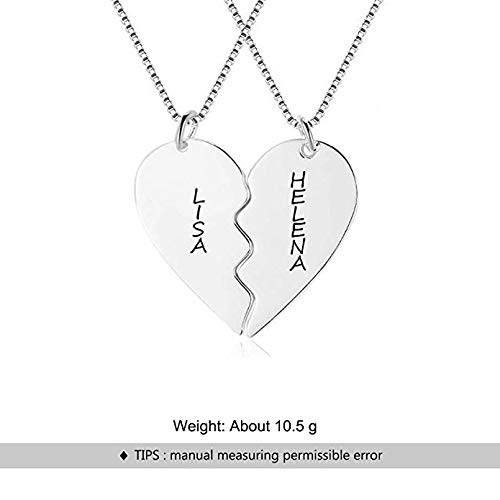 XiXi Personalizado Collar Amistad para 2 Collar con Colgante de Corazón para Pareja Amor Eterno Personalizable Plata Collar para Amiga Hombres y Mujeres Mejor Aniversario San Valentín Navidad