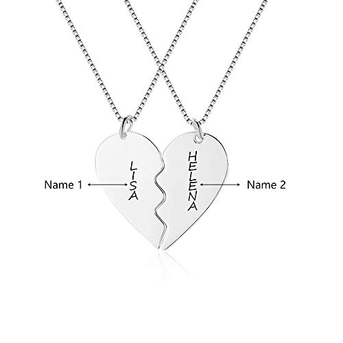 XiXi Personalizado Collar Amistad para 2 Collar con Colgante de Corazón para Pareja Amor Eterno Personalizable Plata Collar para Amiga Hombres y Mujeres Mejor Aniversario San Valentín Navidad