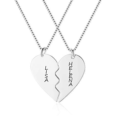 XiXi Personalizado Collar Amistad para 2 Collar con Colgante de Corazón para Pareja Amor Eterno Personalizable Plata Collar para Amiga Hombres y Mujeres Mejor Aniversario San Valentín Navidad