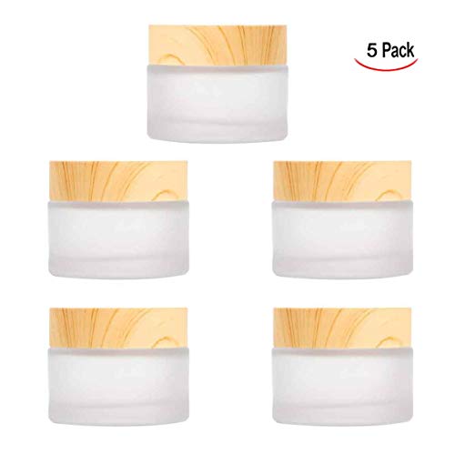 XLKJ 5 Pcs Frasco de Crema Facial de Vidrio, Tarro Cosmético de Vidrio Mate para Cosméticos, Belleza, Almacenamiento de Contenedores para Viaje