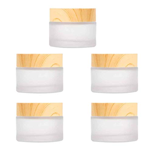 XLKJ 5 Pcs Frasco de Crema Facial de Vidrio, Tarro Cosmético de Vidrio Mate para Cosméticos, Belleza, Almacenamiento de Contenedores para Viaje