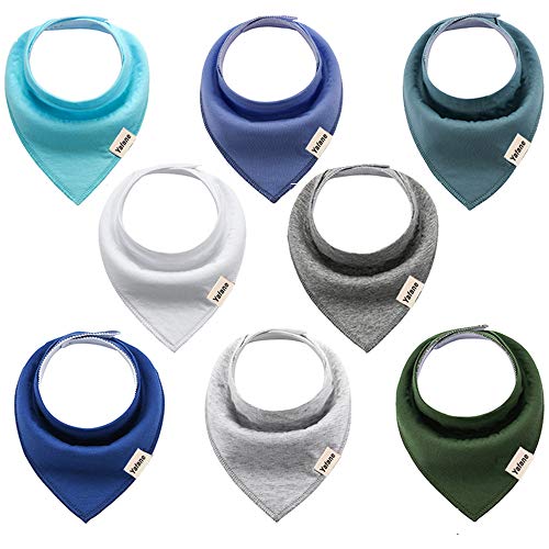 Yafane 8 x Baberos Bebé Bandana Algodón Orgánico Absorbent para Niños Niñas de 3 Meses a 36 Meses (Azul/Gris)