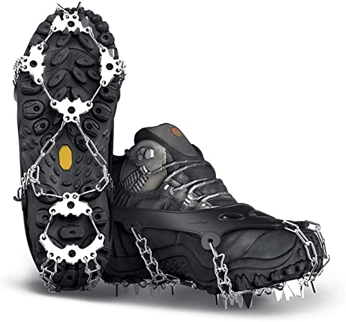 Yesloo Crampones, 24 Garras de Dientes Crampones Cubierta Antideslizante de Zapatos con Cadena de Acero Inoxidable para Excursiones Escalada Trotar Montañismo, Senderismo Marcha Invierno Acampada