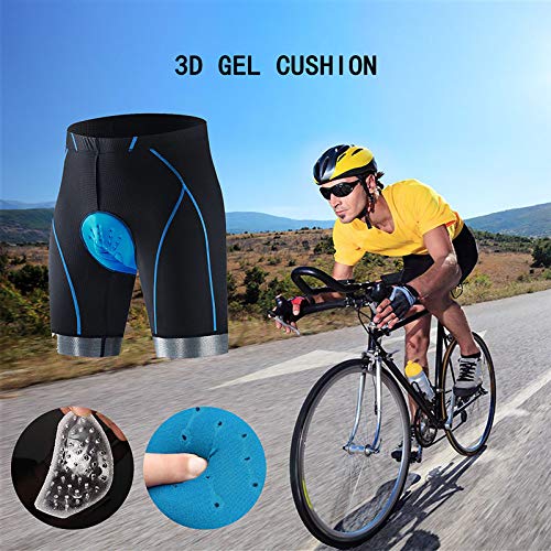 YHWD Pantalones Cortos de Ciclismo para Hombre,Secado Rápido Pantalones Cortos de Bicicleta con 3D Badana Gel para Senderismo Correr,Azul,M