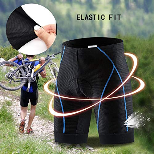 YHWD Pantalones Cortos de Ciclismo para Hombre,Secado Rápido Pantalones Cortos de Bicicleta con 3D Badana Gel para Senderismo Correr,Azul,M