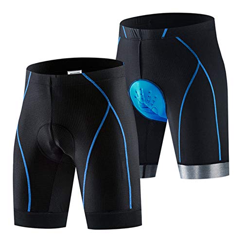 YHWD Pantalones Cortos de Ciclismo para Hombre,Secado Rápido Pantalones Cortos de Bicicleta con 3D Badana Gel para Senderismo Correr,Azul,M