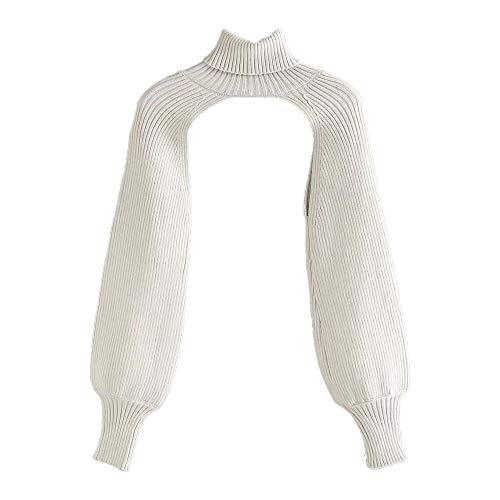 YINGDATETUI Mujeres Top de Punto de Punto Manguitos de Cuello Alto suéter de Manga Larga con Estilo Ocasional del suéter de Femme Jumper Prendas de Punto Top (Color : White, Size : One Size)