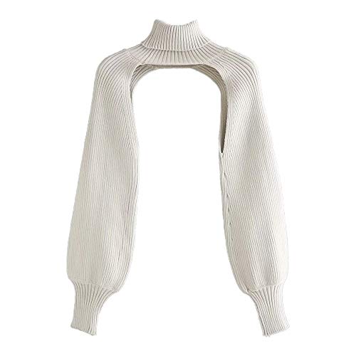 YINGDATETUI Mujeres Top de Punto de Punto Manguitos de Cuello Alto suéter de Manga Larga con Estilo Ocasional del suéter de Femme Jumper Prendas de Punto Top (Color : White, Size : One Size)