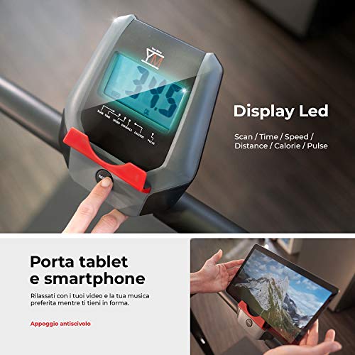 YM TAP100M Cinta de Caminadora Plegable Magnética, Sensor Cardìaco, Monitor LCD, 8 Niveles De Ejercicio, 3 Niveles De Inclinacìon, Ruedas, Nuevo Diseno 2021, Sistema Mécanico (NO Eléctrico)