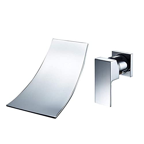 YMLSD Grifos, Oro Montado en la Pared Cascada Fregadero Faucet One Manija Cascada Outlet Agua Baño Recipiente Fregadero Mezclador/Cromo