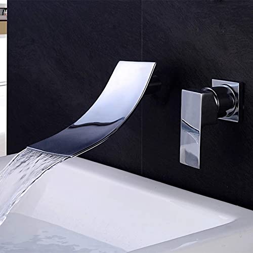 YMLSD Grifos, Oro Montado en la Pared Cascada Fregadero Faucet One Manija Cascada Outlet Agua Baño Recipiente Fregadero Mezclador/Cromo