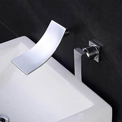 YMLSD Grifos, Oro Montado en la Pared Cascada Fregadero Faucet One Manija Cascada Outlet Agua Baño Recipiente Fregadero Mezclador/Cromo