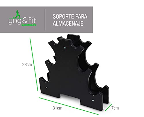 YOG&FIT-PH-006 Kit de Pesas, Mancuernas Hexagonales de Neopreno, Juego de 12kg 3 Pares Mancuernas de 2 x 1 kg, 2 x 2 kg y 2 x 3 kg con Soporte