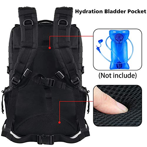 YOREPEK Mochila Militar Tactica de Asalto Grande con Sistema Molle y 45 L Capacidad, Ideal para el Senderismo, Acampadas, Montañismo, Viajes y Aire Libre Ciclismo,Negro