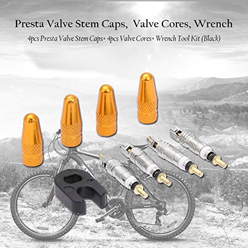 Youn 4pcs Presta Válvula Stem Caps+ 4pcs Válvula Cores+ Llave Kit Herramienta de Bicicleta