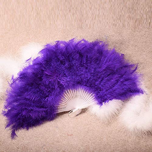 YWLINK Abanicos,28 Abanicos De Plumas Boda Showgirl Danza Elegante Pluma Grande Plegable Mano Fan Decor Decal Fiesta De Bodas Manualidades Memorial Nacional De Viento(Púrpura)