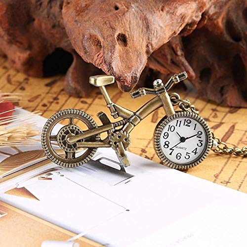 YXYOL Retro para Bicicletas en Forma de Reloj de Bolsillo, Reloj de Bronce Colgante Collar Rueda Cuarzo, Reloj de Bolsillo Moda Nostálgico Regalos para Hombres Mujeres Joven Amantes Bicicleta