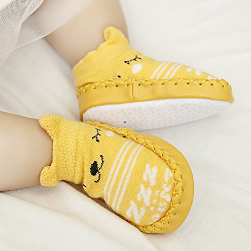 Z-Chen Pack de 3 Pares Zapatillas para Bebé con Suela Antideslizante, Amarillo + Rosa + Azul, 6-12 Meses