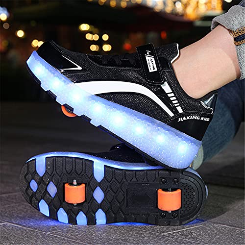 Zapatillas con Ruedas Niña Niño Zapatos con Ruedas y Luces LED Luminosas Flash Rueda Patines Deportivo al Aire Libre Gimnasia Running Niños Zapatos de Skateboard con USB Carga