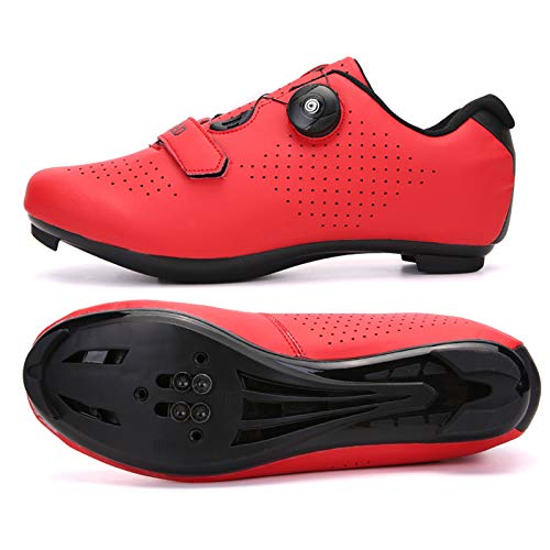 Zapatillas de Ciclismo de Carretera para Hombre Zapatillas de Ciclismo con Tacos Zapatillas de Pelotón Compatibles con SPD y Delta para Zapatillas de Ciclismo (Red,EU39-UK6)