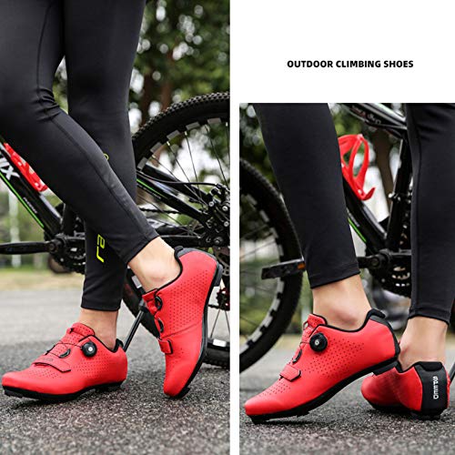 Zapatillas de Ciclismo de Carretera para Hombre Zapatillas de Ciclismo con Tacos Zapatillas de Pelotón Compatibles con SPD y Delta para Zapatillas de Ciclismo (Red,EU39-UK6)