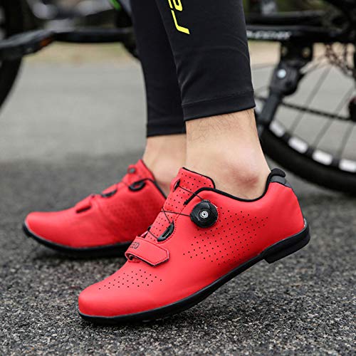 Zapatillas de Ciclismo de Carretera para Hombre Zapatillas de Ciclismo con Tacos Zapatillas de Pelotón Compatibles con SPD y Delta para Zapatillas de Ciclismo (Red,EU39-UK6)