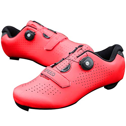 Zapatillas de Ciclismo de Carretera para Hombre Zapatillas de Ciclismo con Tacos Zapatillas de Pelotón Compatibles con SPD y Delta para Zapatillas de Ciclismo (Red,EU39-UK6)