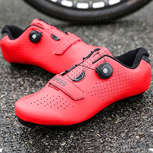 Zapatillas de Ciclismo de Carretera para Hombre Zapatillas de Ciclismo con Tacos Zapatillas de Pelotón Compatibles con SPD y Delta para Zapatillas de Ciclismo (Red,EU39-UK6)