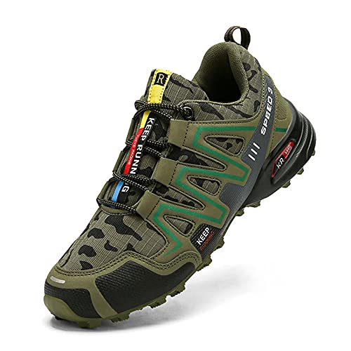 Zapatillas de Ciclismo No-Lock para Hombre Bicicleta de Carretera MTB Calzado Antideslizantes para Exteriores Serie de Camuflaje de Gran tamaño Zapato de Montar Informal,Verde,42